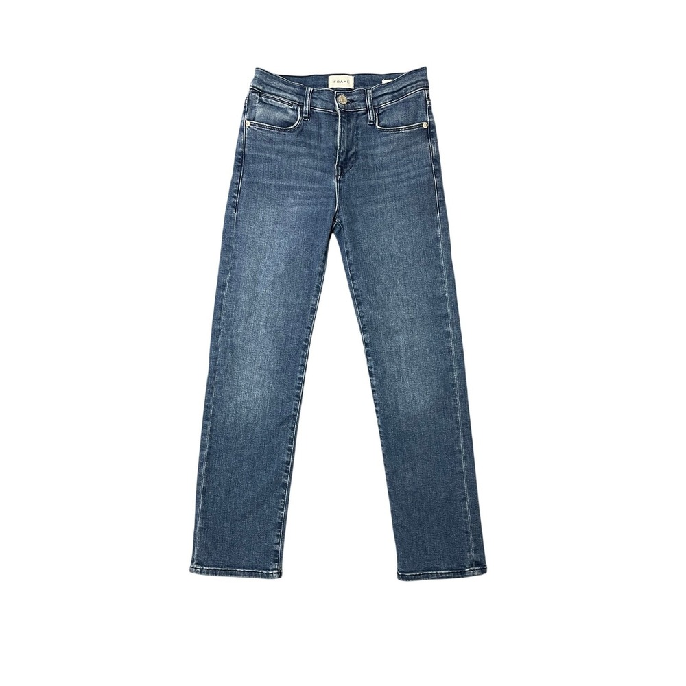 Frame Le High Straight Temple Cropped Denim Jeans Size 26 Mid Rise Medium Wash